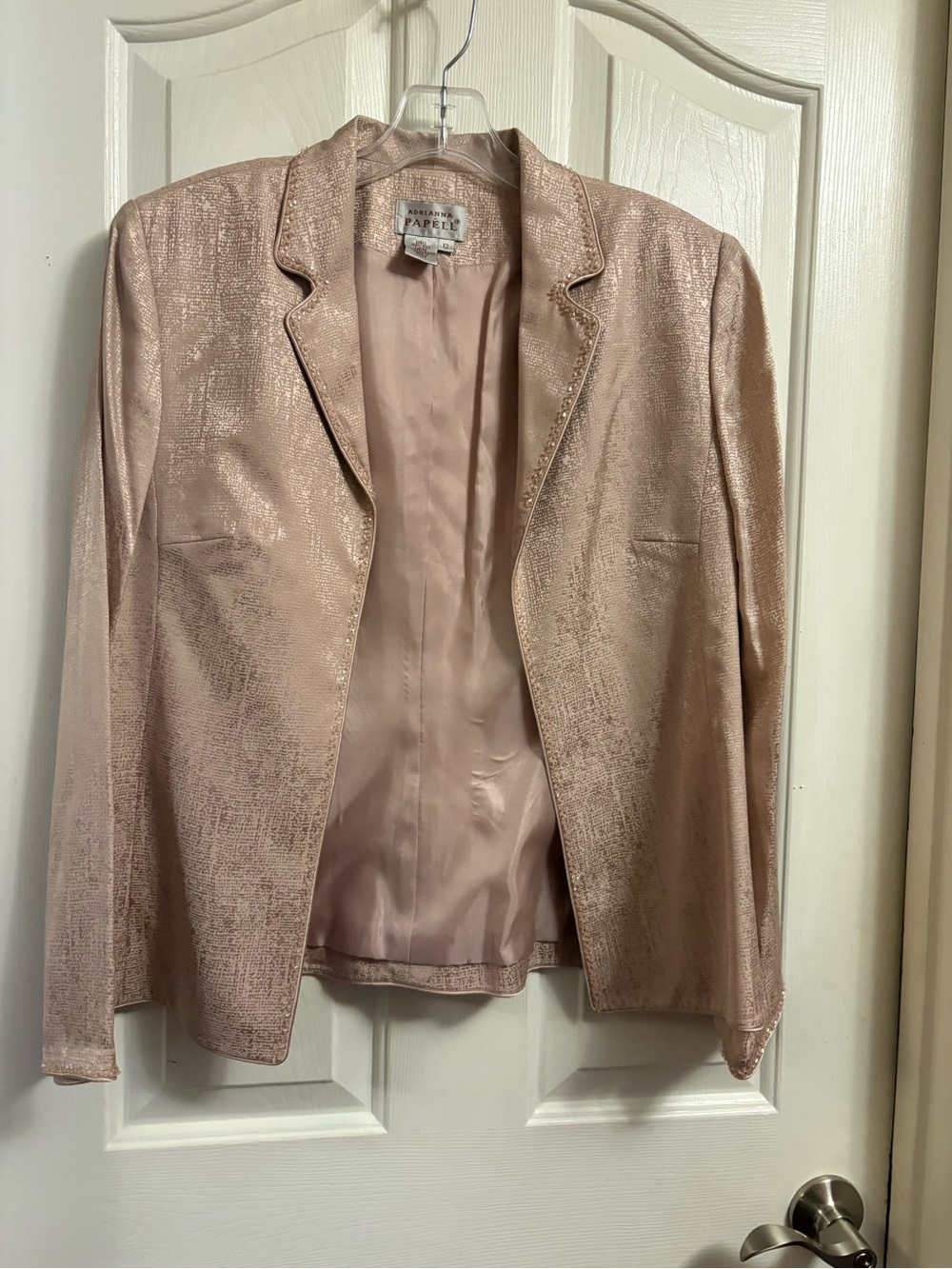 Adrianna Papell Metallic Blush Pink Blazer